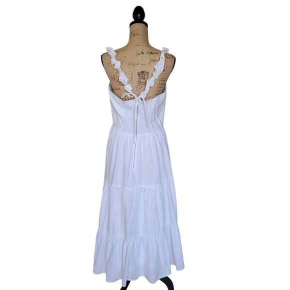 Reformation Dress Womens Midi 100% Linen With Ruffle Straps Smocked Back Sz 12 - Picture 3 of 15